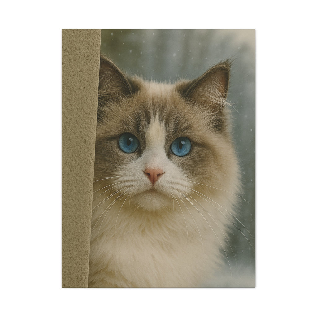 Ragdoll Winter Cat Portrait – Ice Blue Eyes Canvas Wall Art