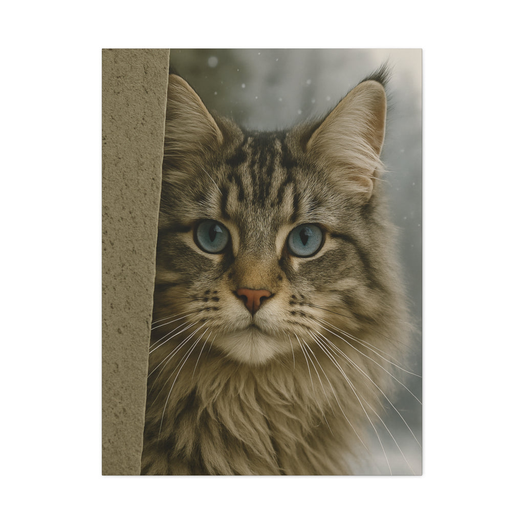 Maine Coon Winter Cat Portrait - Ice Blue Eyes Canvas Wall Art