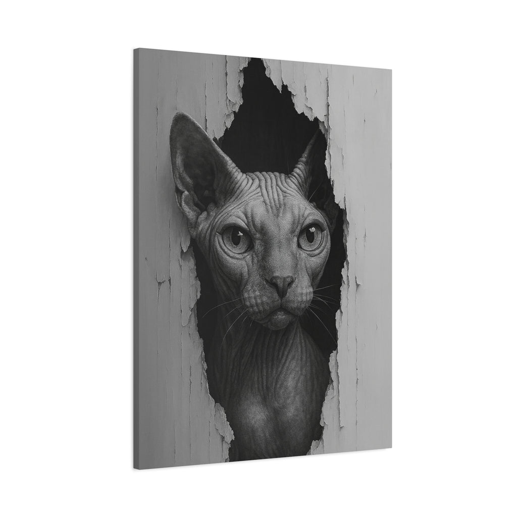 Sphynx Noir Cat Portrait - Front View Canvas Wall Art