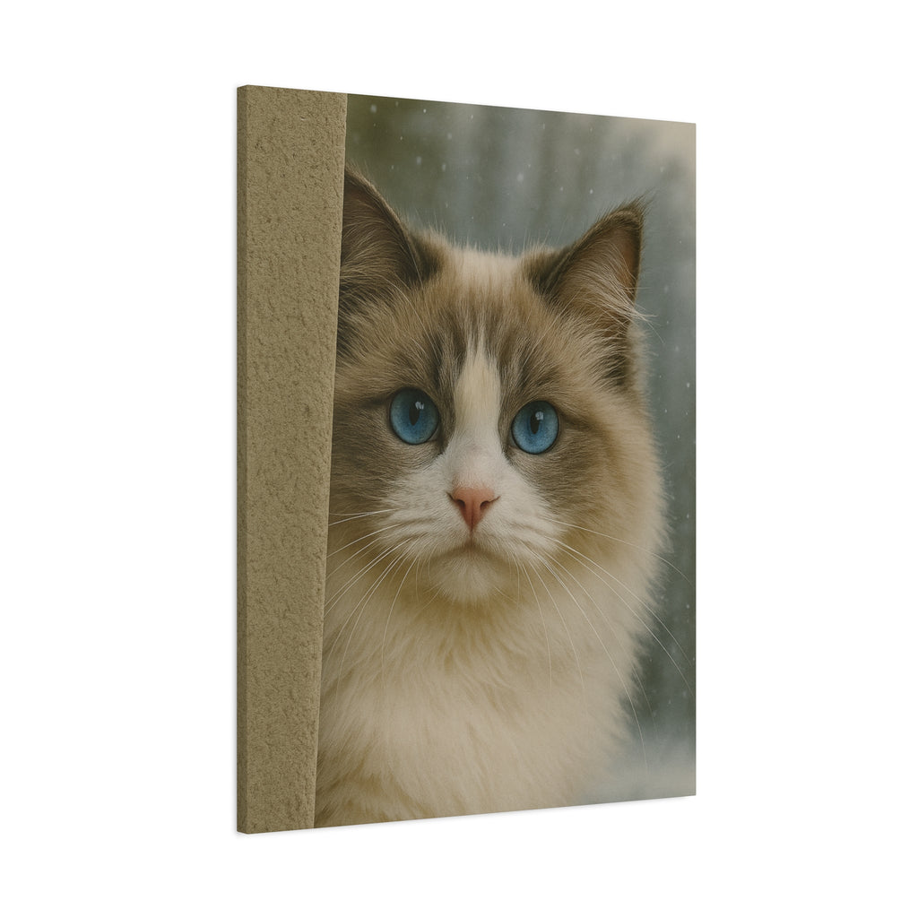 Ragdoll Winter Cat Portrait – Ice Blue Eyes Canvas Wall Art