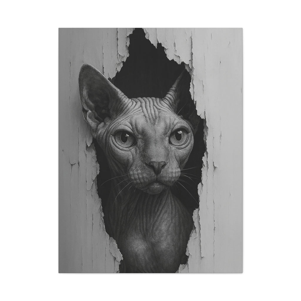 Sphynx Noir Cat Portrait - Front View Canvas Wall Art