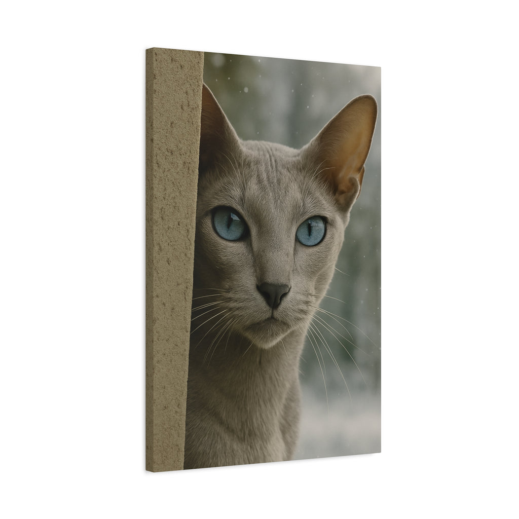 Grey Winter Cat Portrait - Ice Blue Eyes Canvas Wall Art