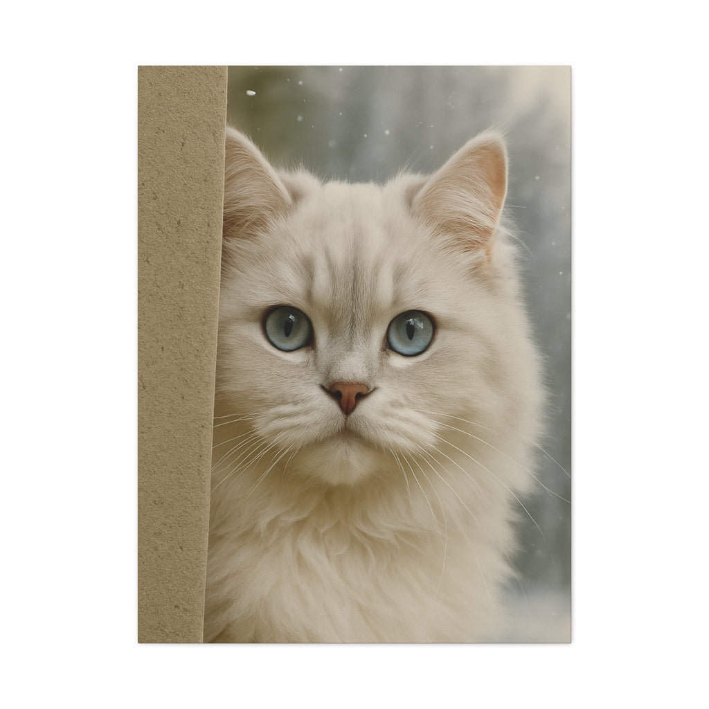 Cream Winter Cat Portrait - Ice Blue Eyes Canvas Wall Art