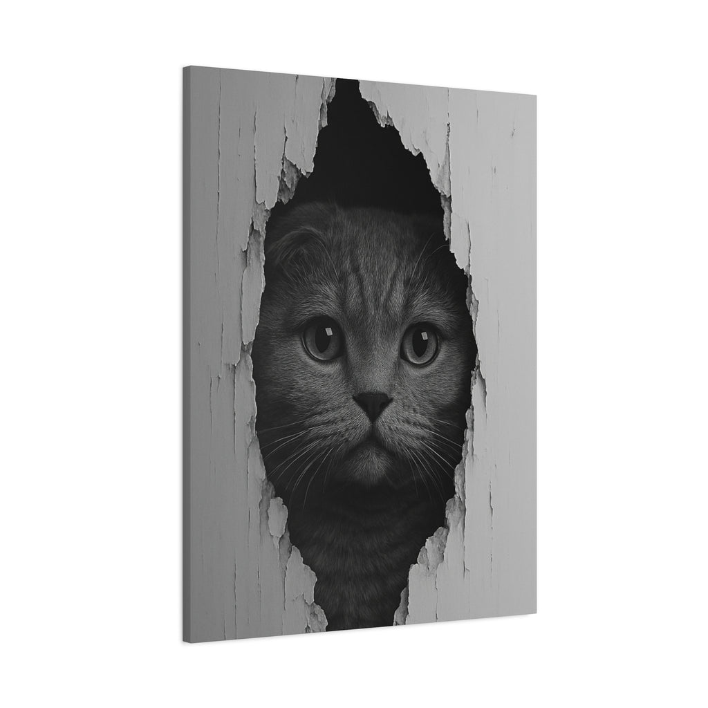 Scottish Fold Noir Cat Portrait – Front View Canvas Wall Art