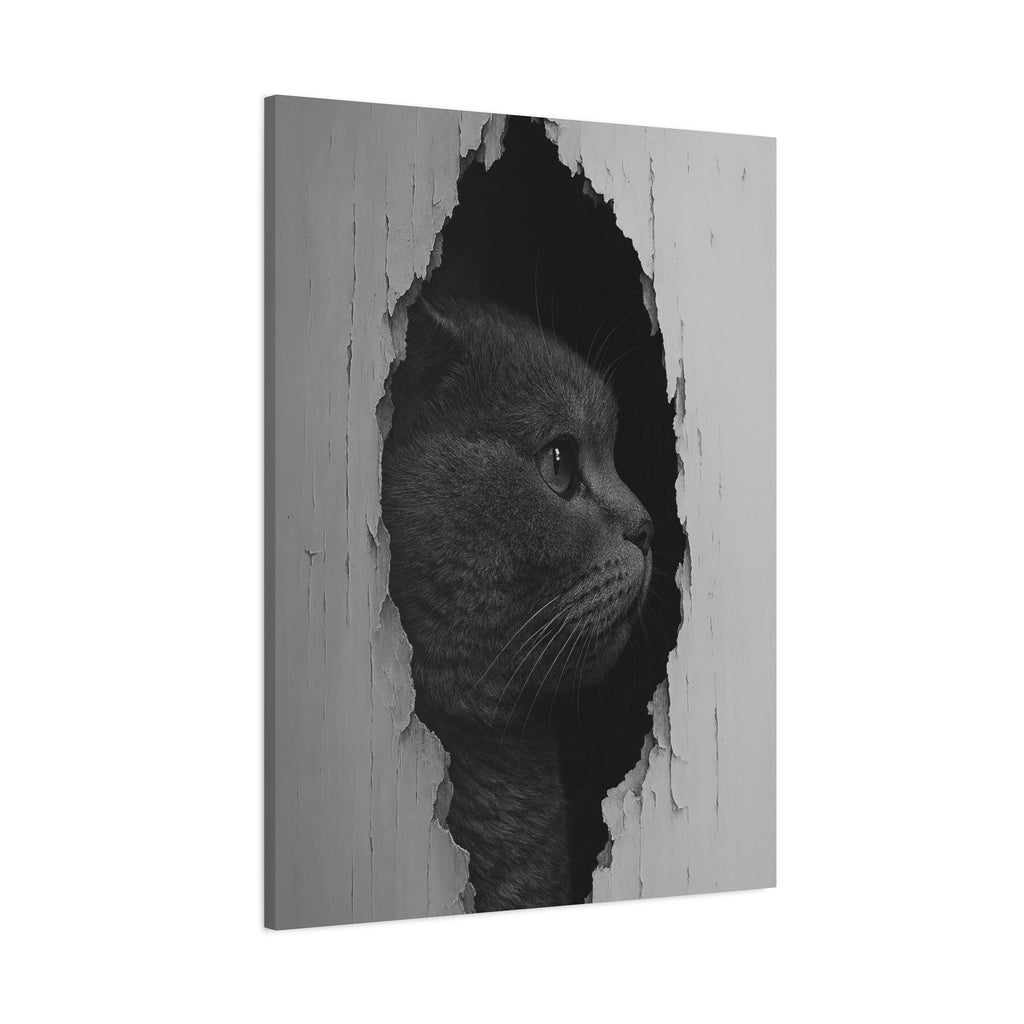 British Shorthair Noir Cat Portrait - Side Profile Canvas Wall Art