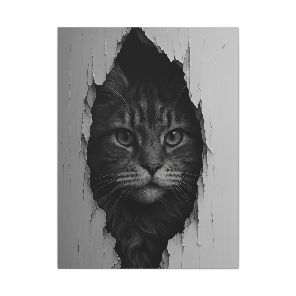 Maine Coon Noir Cat Portrait - Front View Canvas Wall Art