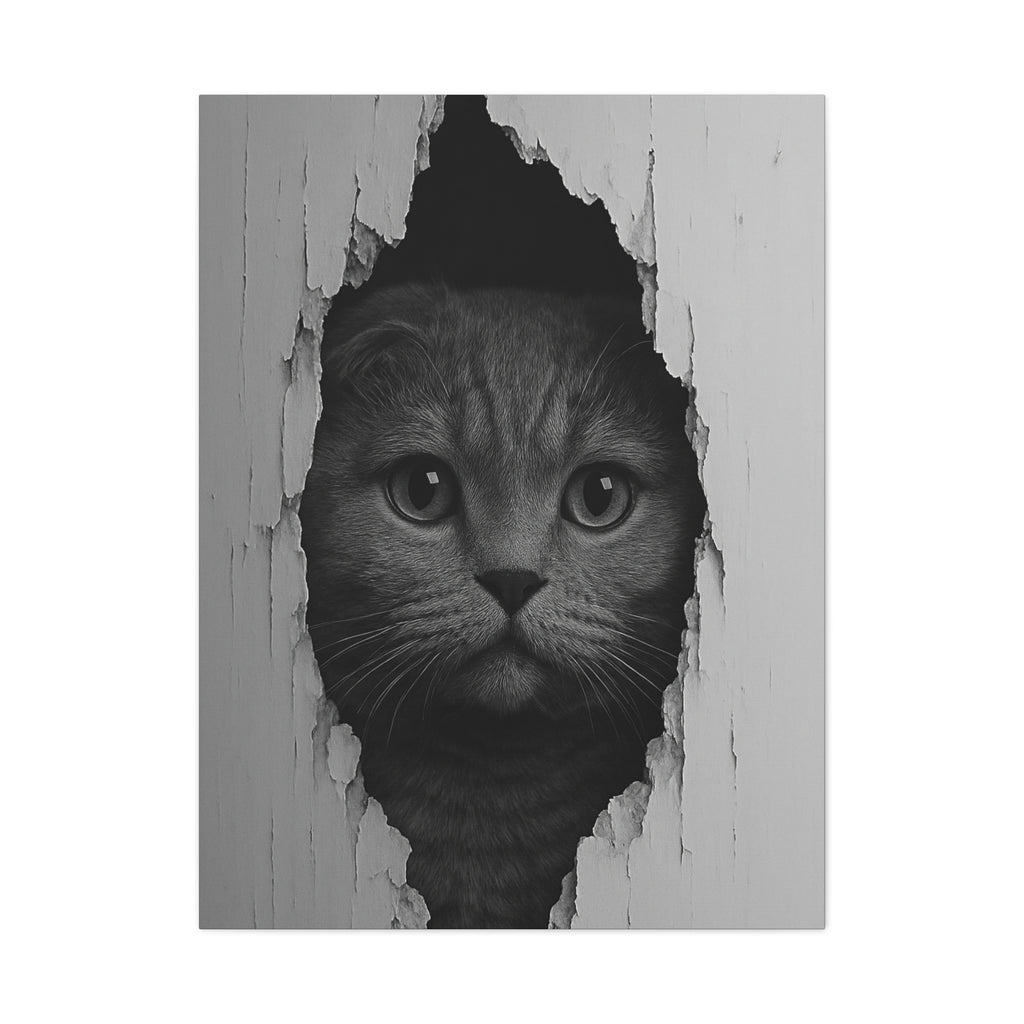 Scottish Fold Noir Cat Portrait – Front View Canvas Wall Art