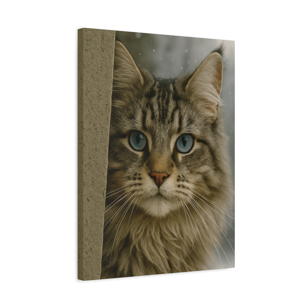 Maine Coon Winter Cat Portrait - Ice Blue Eyes Canvas Wall Art