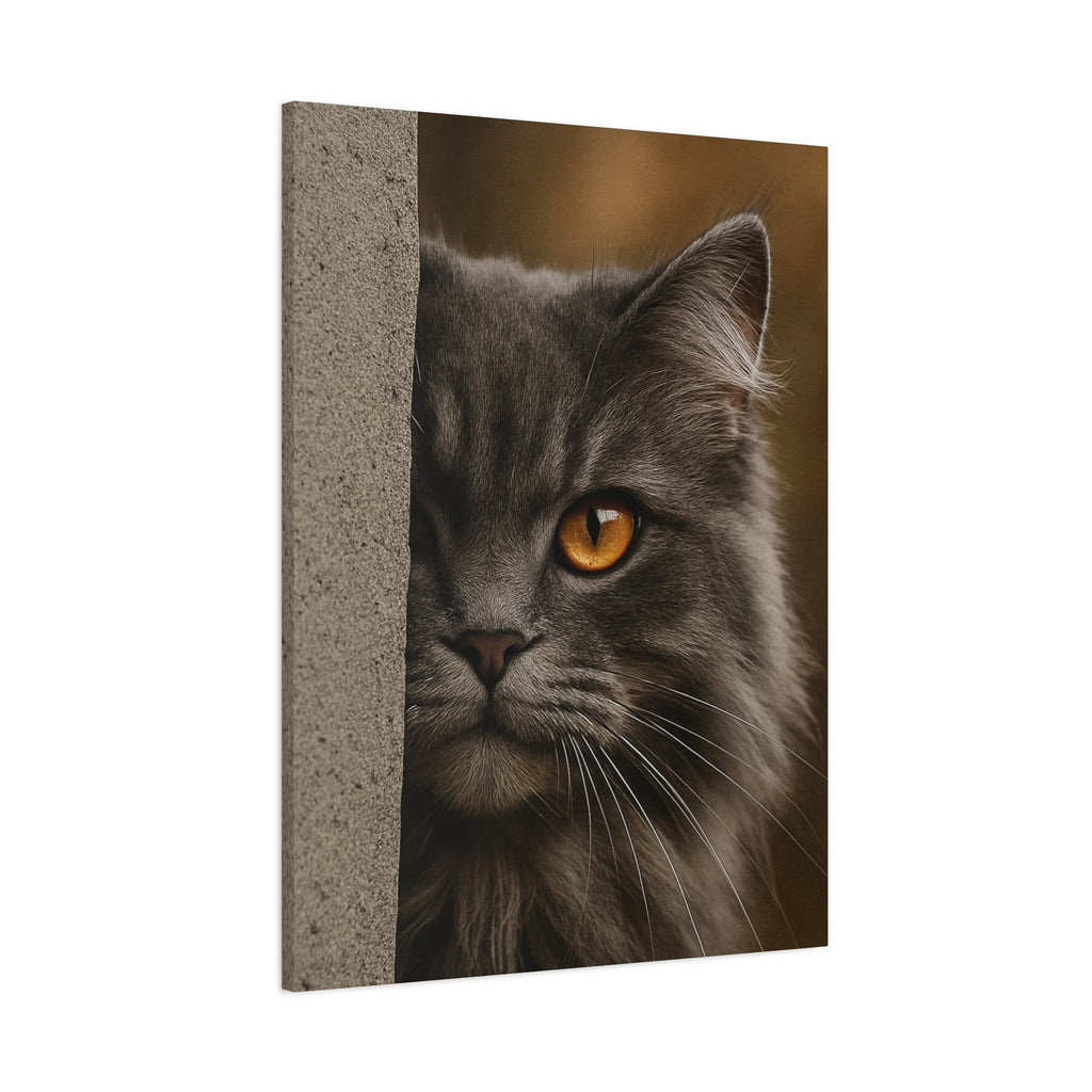 Grey Autumn Cat Portrait - Amber Eyes Canvas Wall Art