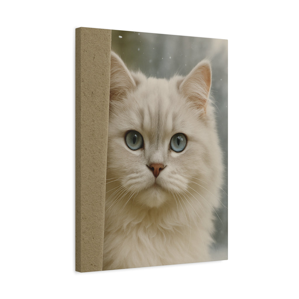Cream Winter Cat Portrait - Ice Blue Eyes Canvas Wall Art