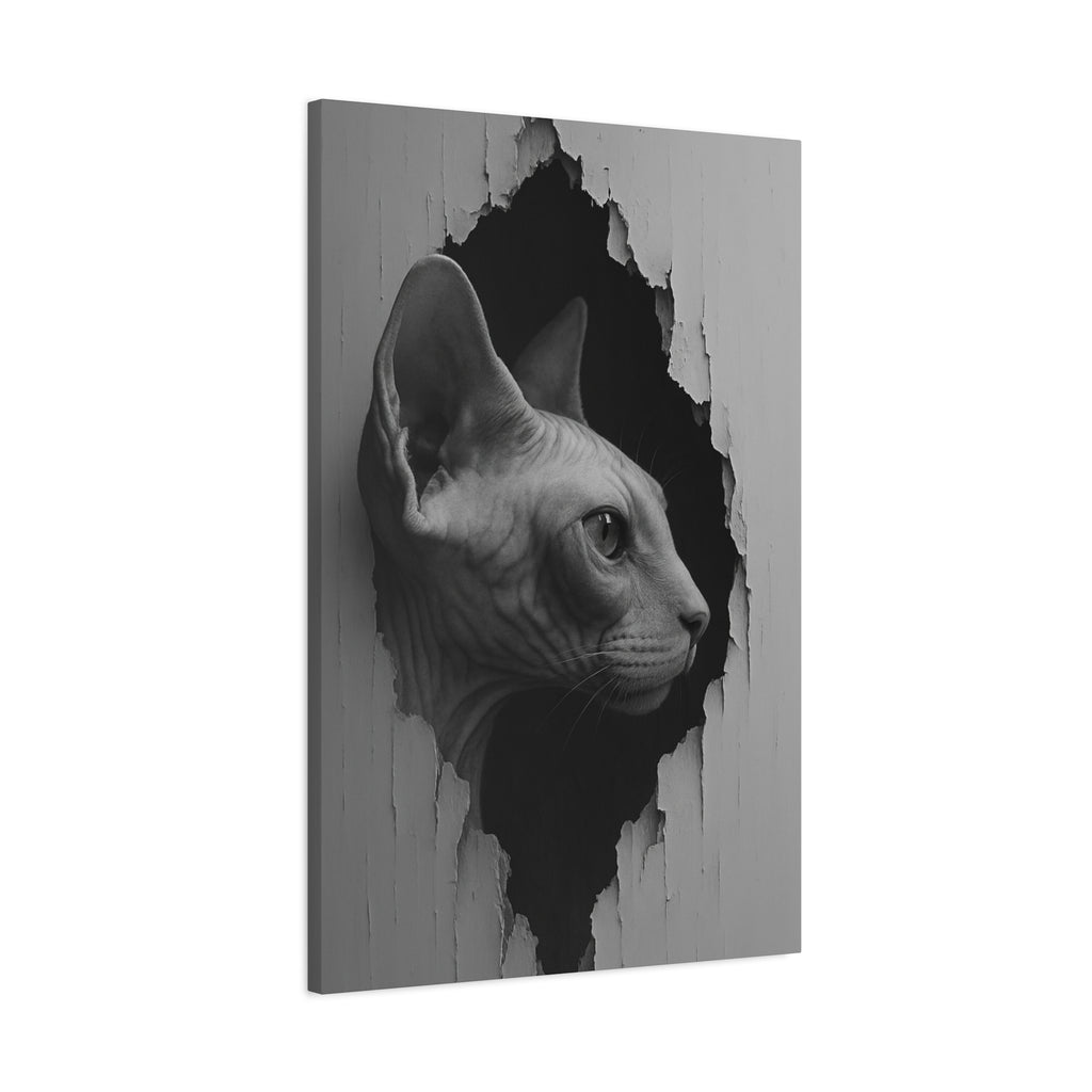Sphynx Noir Cat Portrait - Side Profile Canvas Wall Art