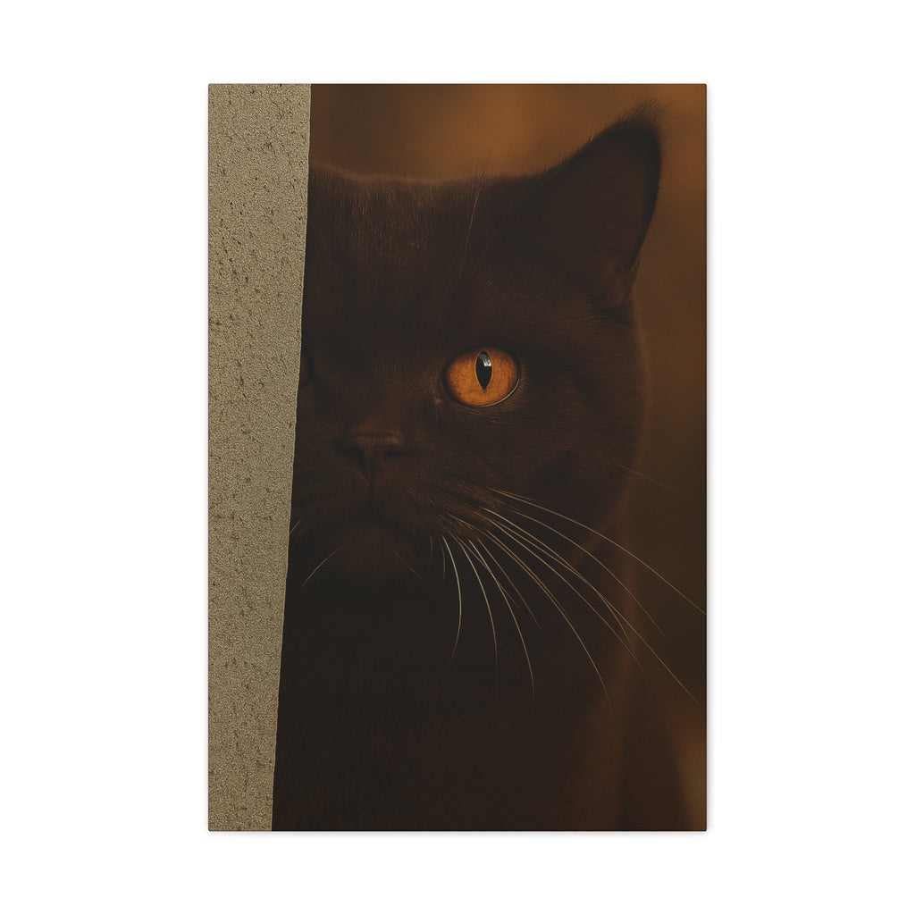 British Shorthair Chocolate Autumn Cat Portrait - Amber Eyes Canvas Wall Art