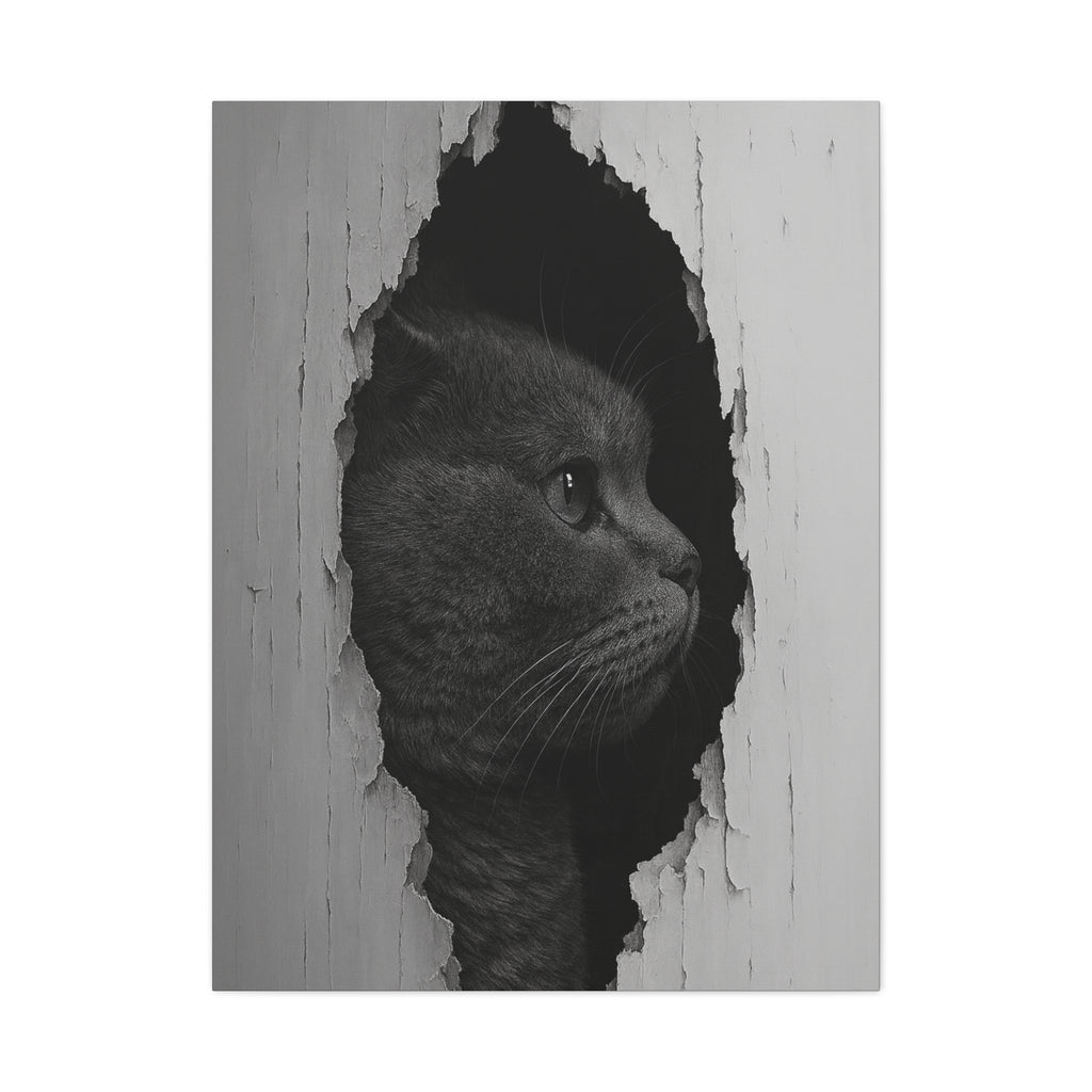 British Shorthair Noir Cat Portrait - Side Profile Canvas Wall Art