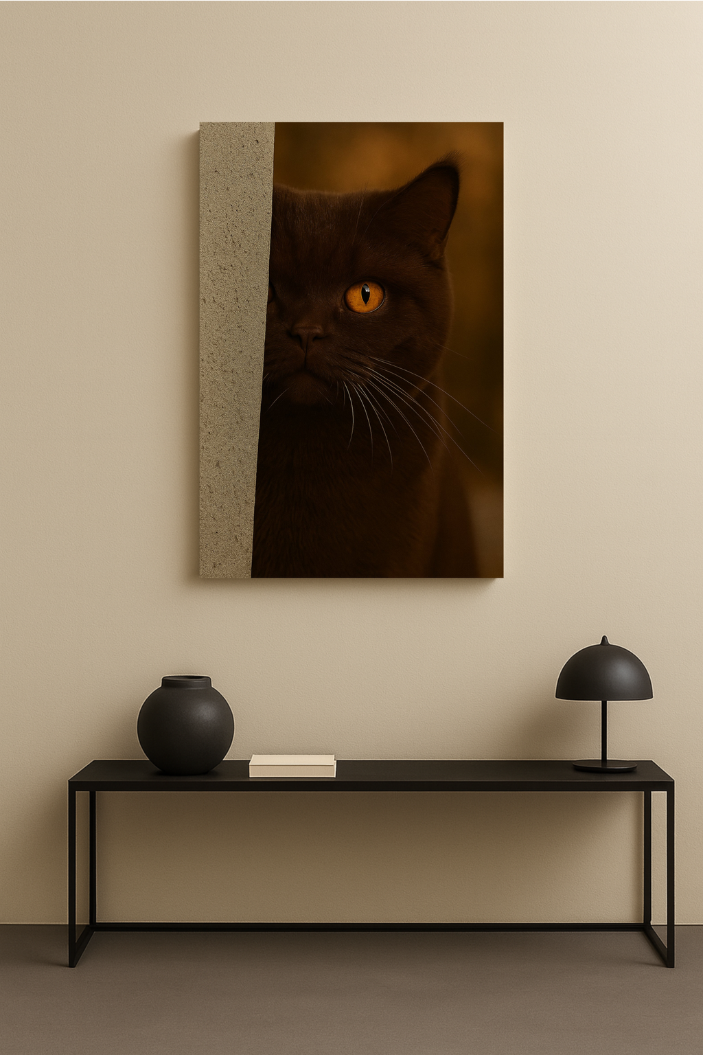 British Shorthair Chocolate Autumn Cat Portrait - Amber Eyes Canvas Wall Art