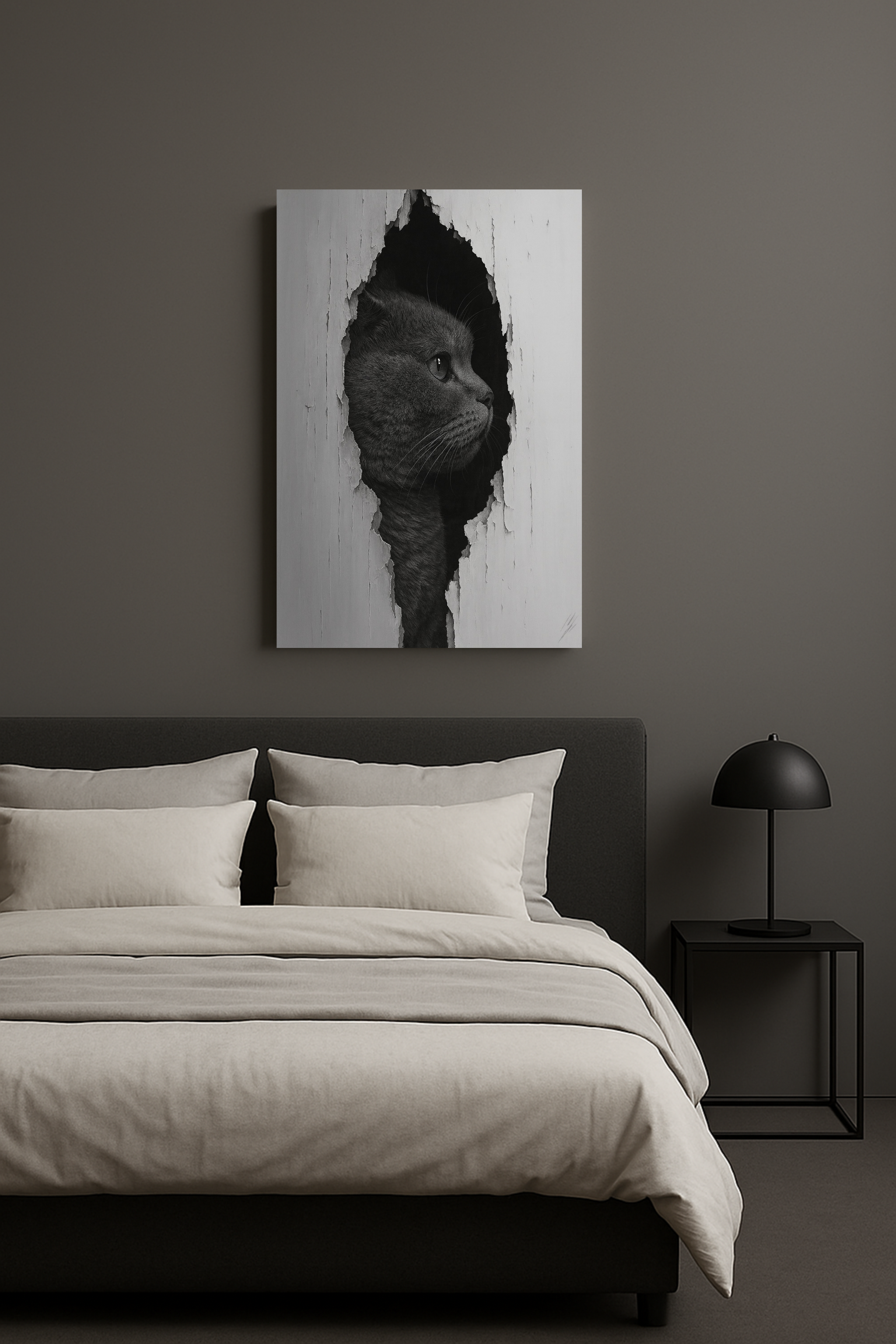 British Shorthair Noir Cat Portrait - Side Profile Canvas Wall Art