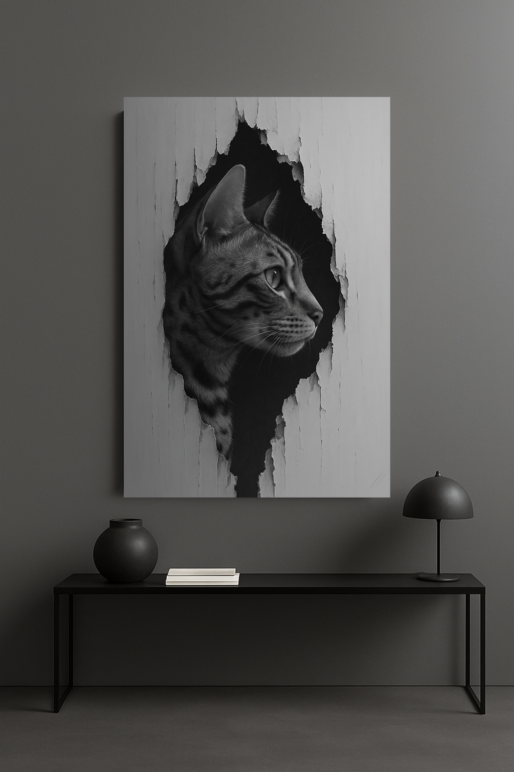 Bengal Noir Cat Portrait - Side Profile Canvas Wall Art
