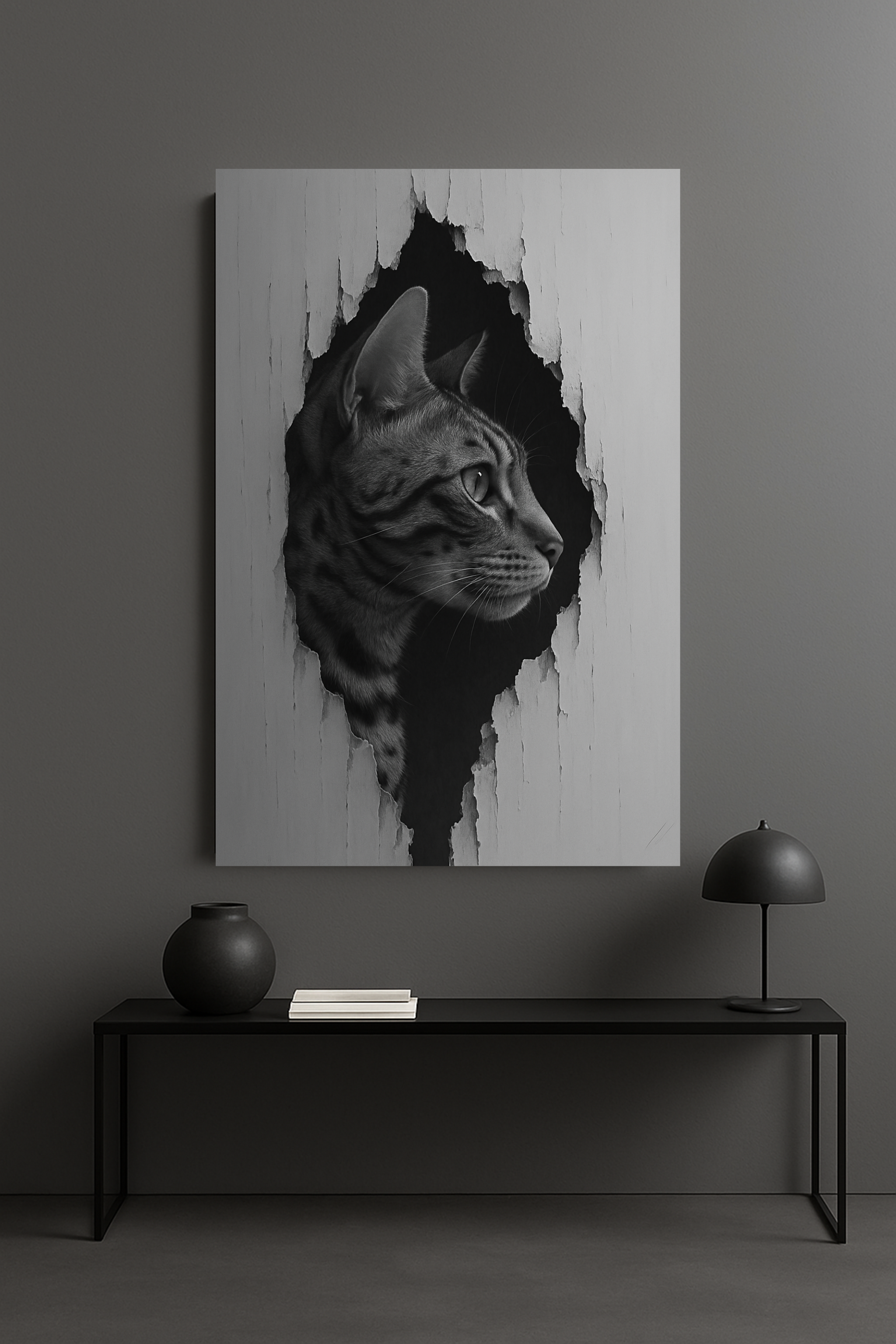 Bengal Noir Cat Portrait - Side Profile Canvas Wall Art