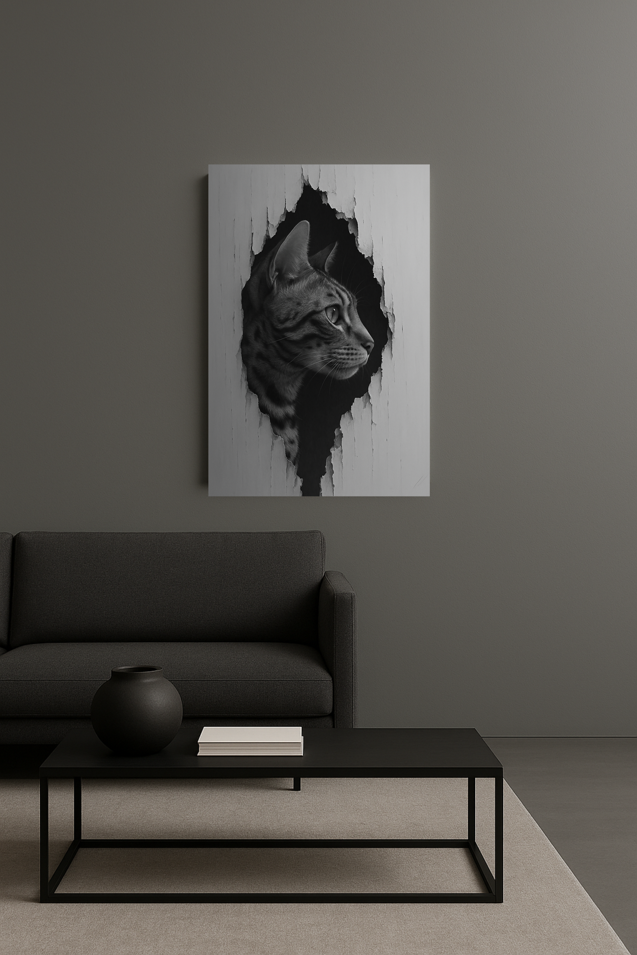 Bengal Noir Cat Portrait - Side Profile Canvas Wall Art