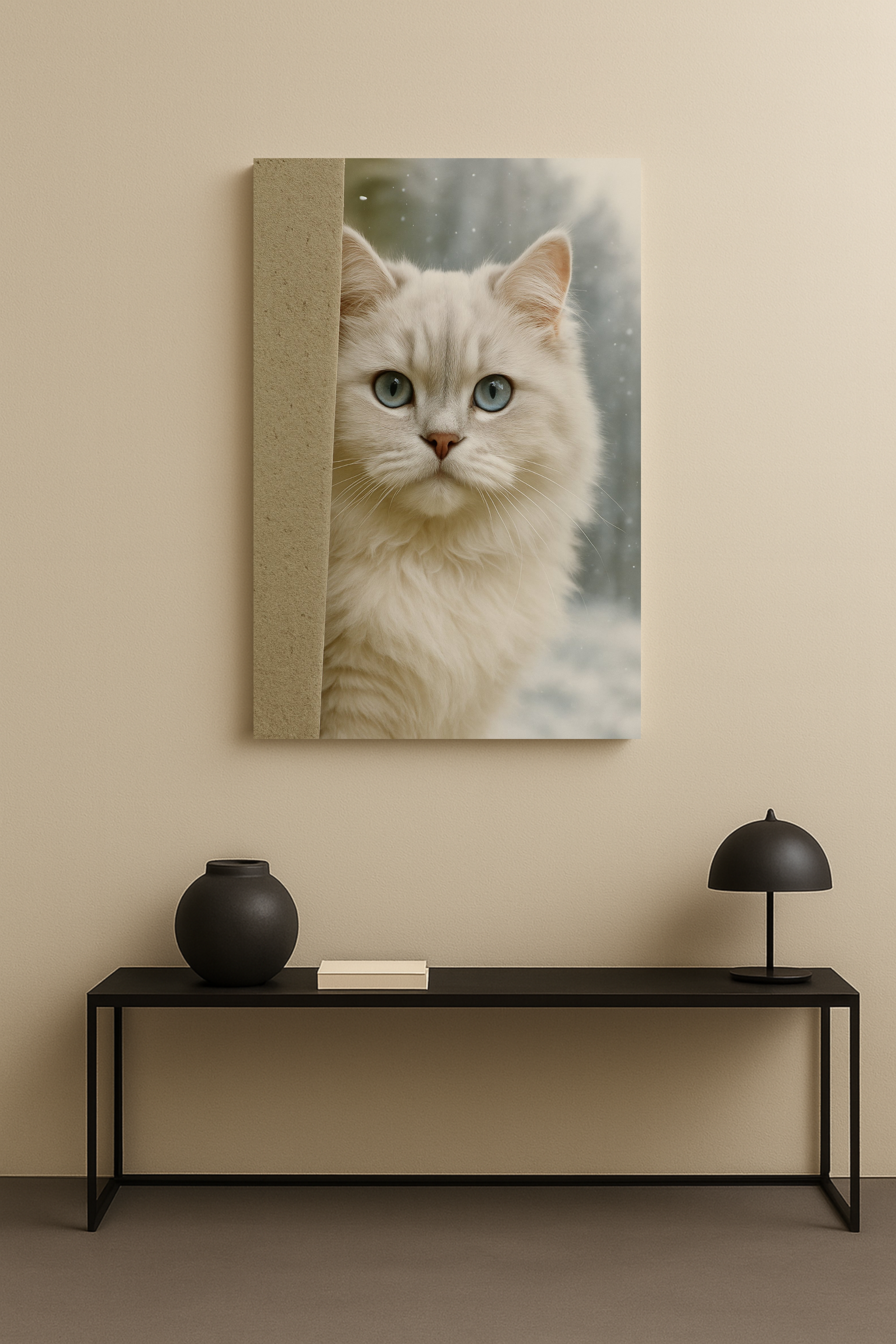 Cream Winter Cat Portrait - Ice Blue Eyes Canvas Wall Art