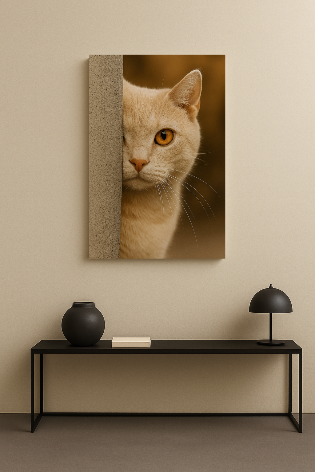 Cream Autumn Cat Portrait - Amber Eyes Canvas Wall Art