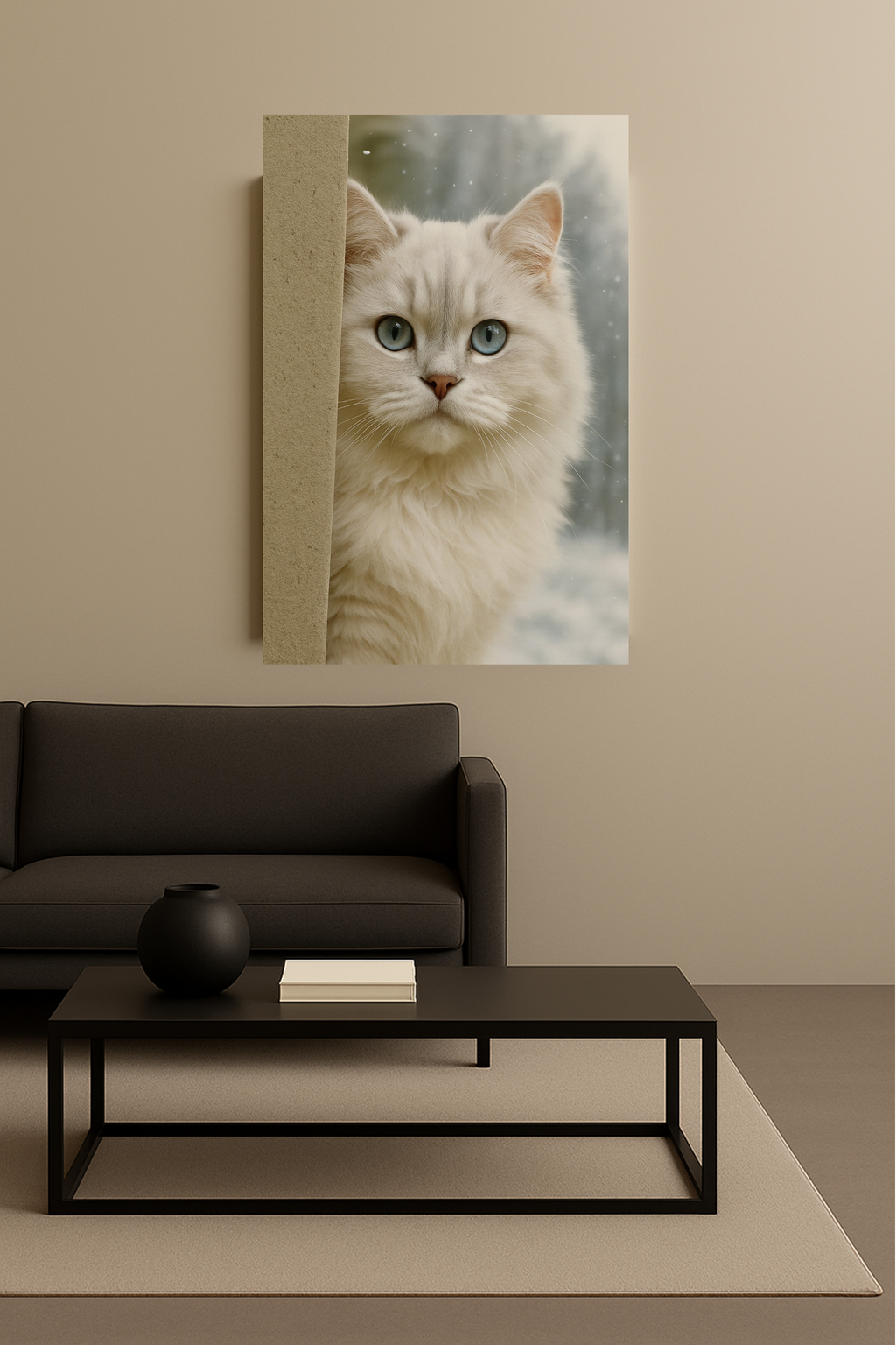 Cream Winter Cat Portrait - Ice Blue Eyes Canvas Wall Art