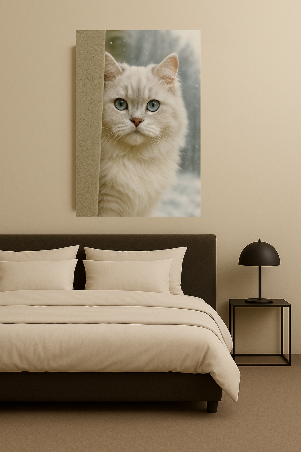 Cream Winter Cat Portrait - Ice Blue Eyes Canvas Wall Art