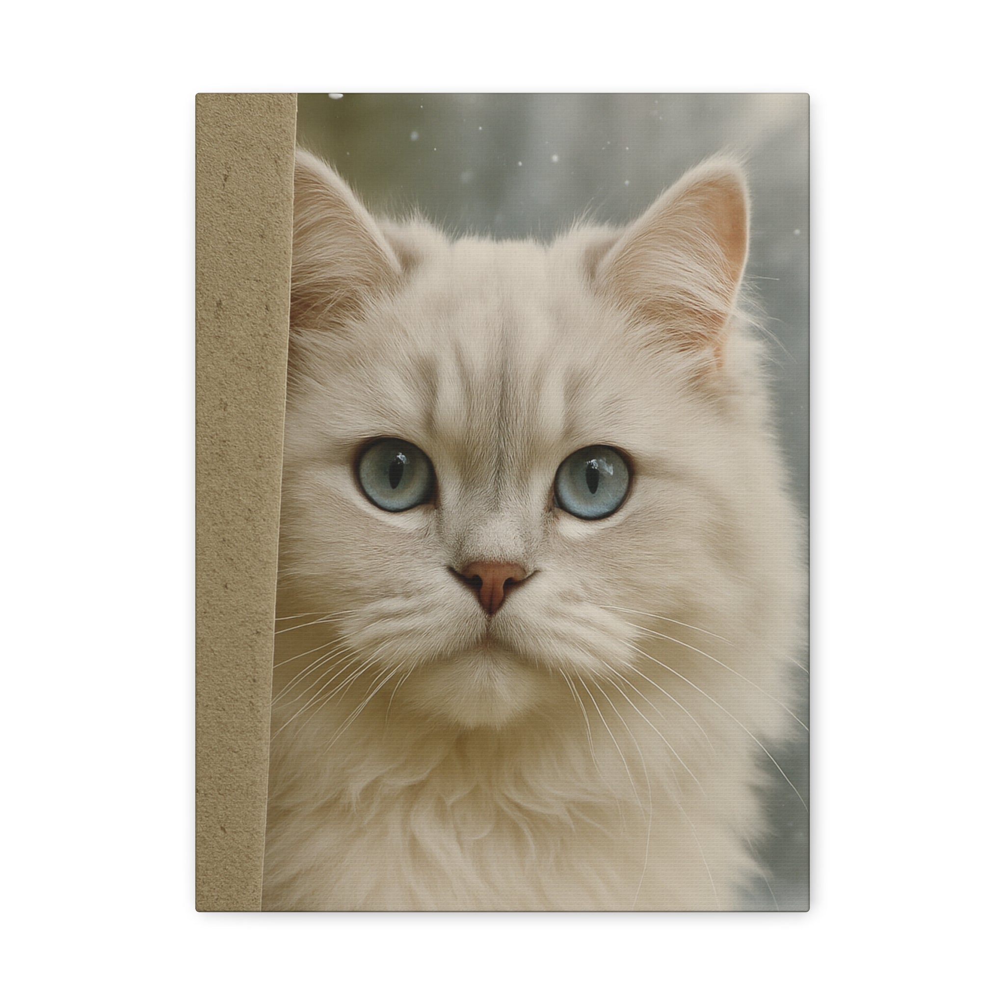 Cream Winter Cat Portrait - Ice Blue Eyes Canvas Wall Art