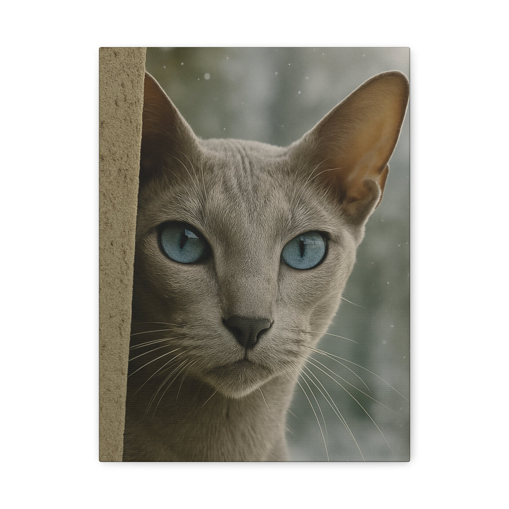 Grey Winter Cat Portrait - Ice Blue Eyes Canvas Wall Art