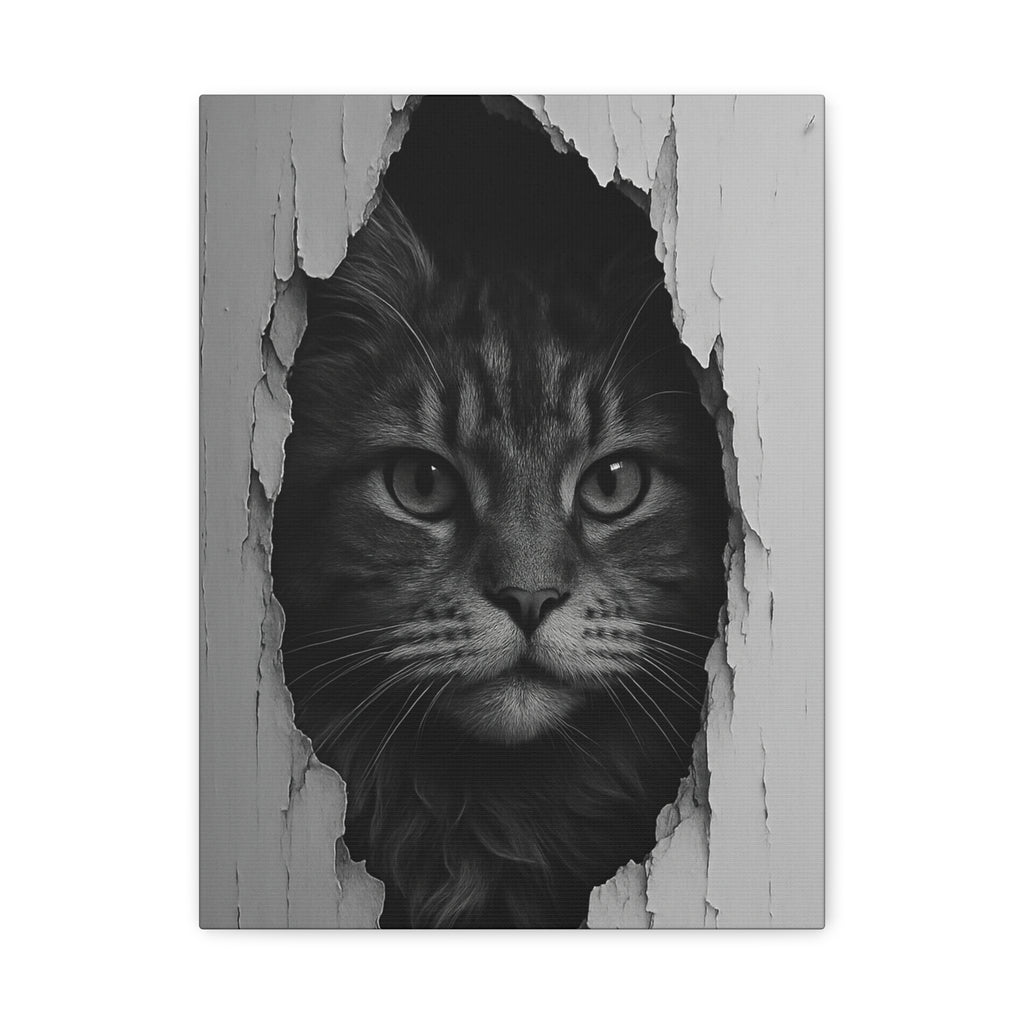 Maine Coon Noir Cat Portrait - Front View Canvas Wall Art