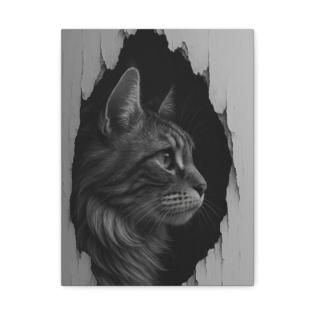 Maine Coon Noir Cat Portrait – Side Profile Canvas Wall Art