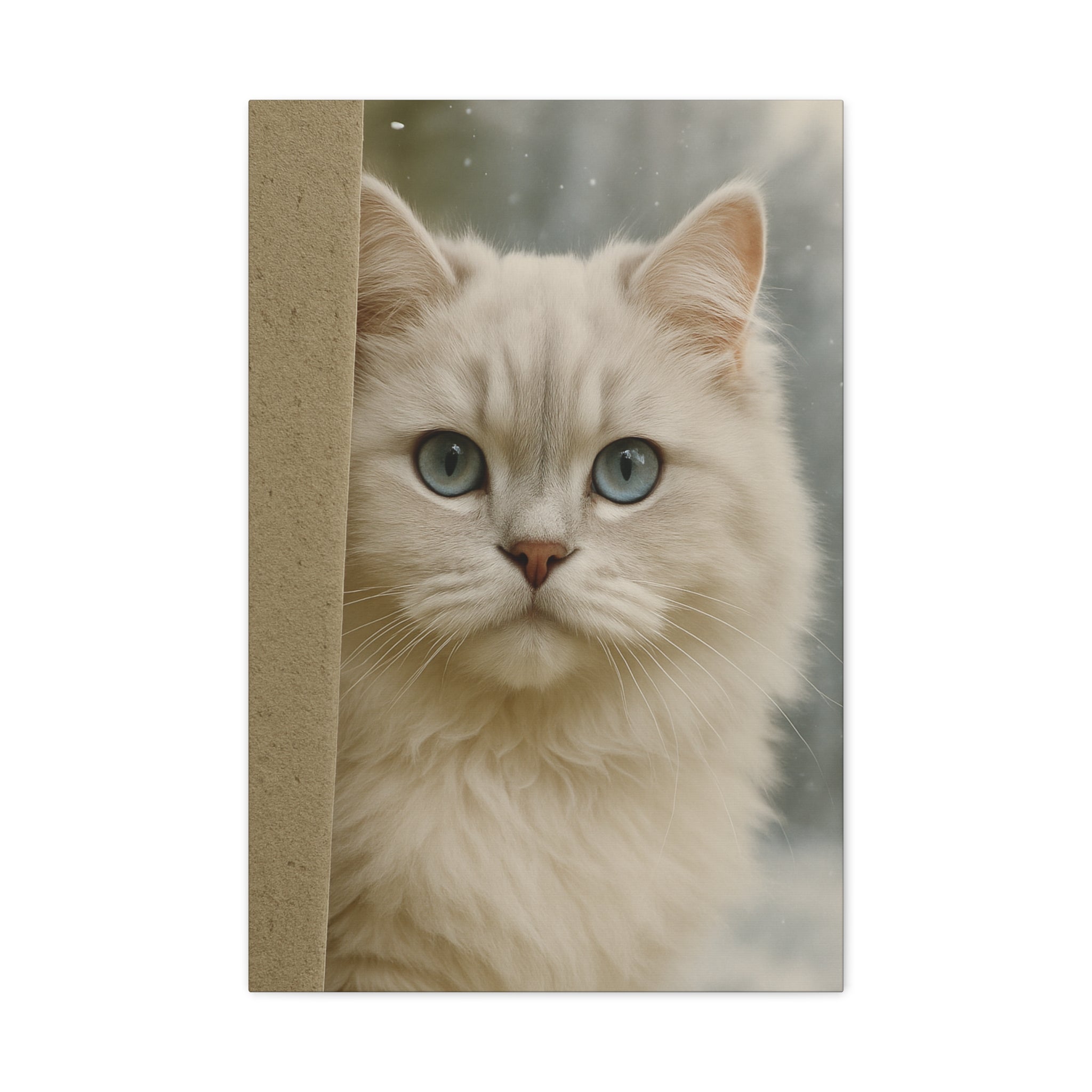 Cream Winter Cat Portrait - Ice Blue Eyes Canvas Wall Art
