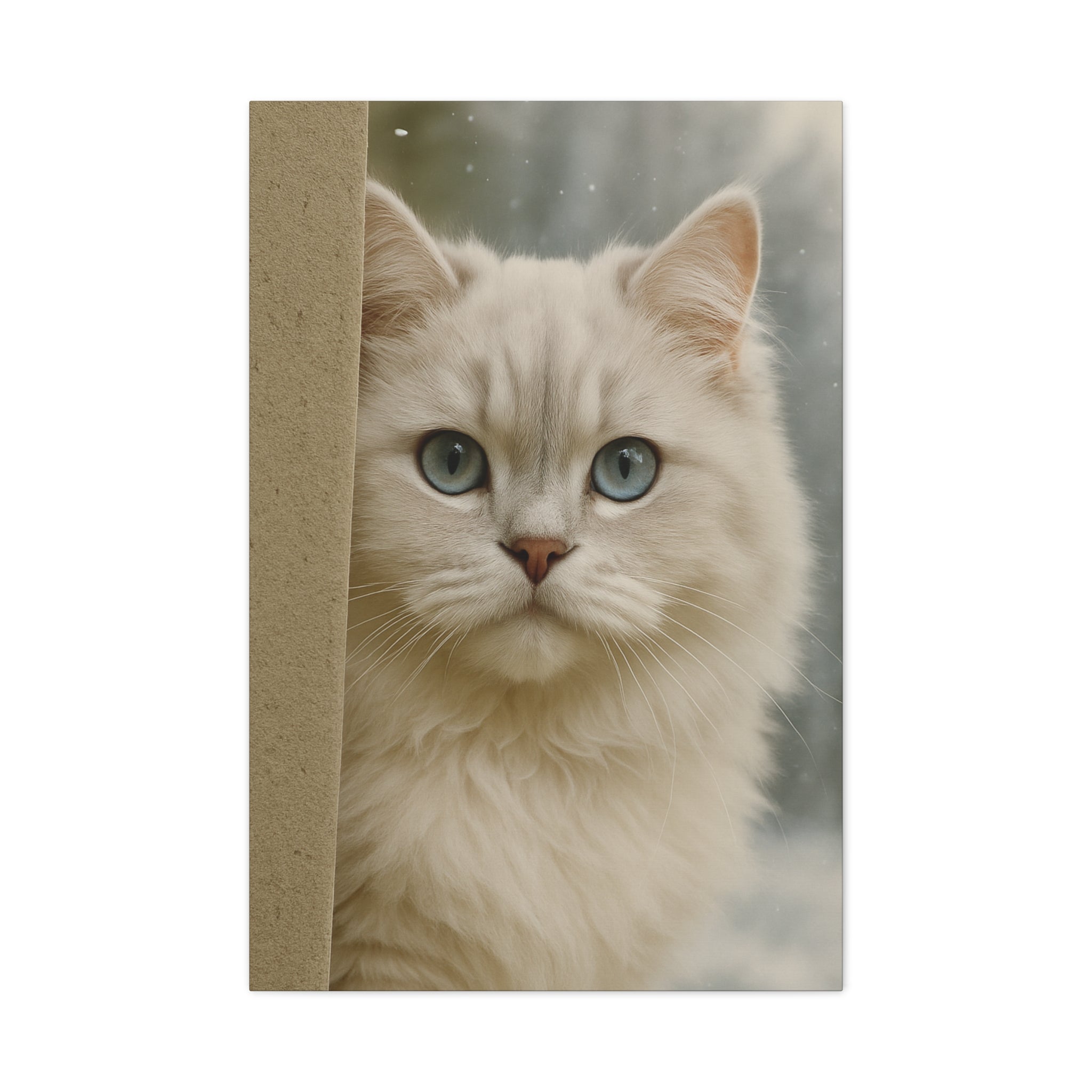 Cream Winter Cat Portrait - Ice Blue Eyes Canvas Wall Art