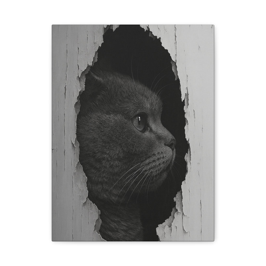 British Shorthair Noir Cat Portrait - Side Profile Canvas Wall Art