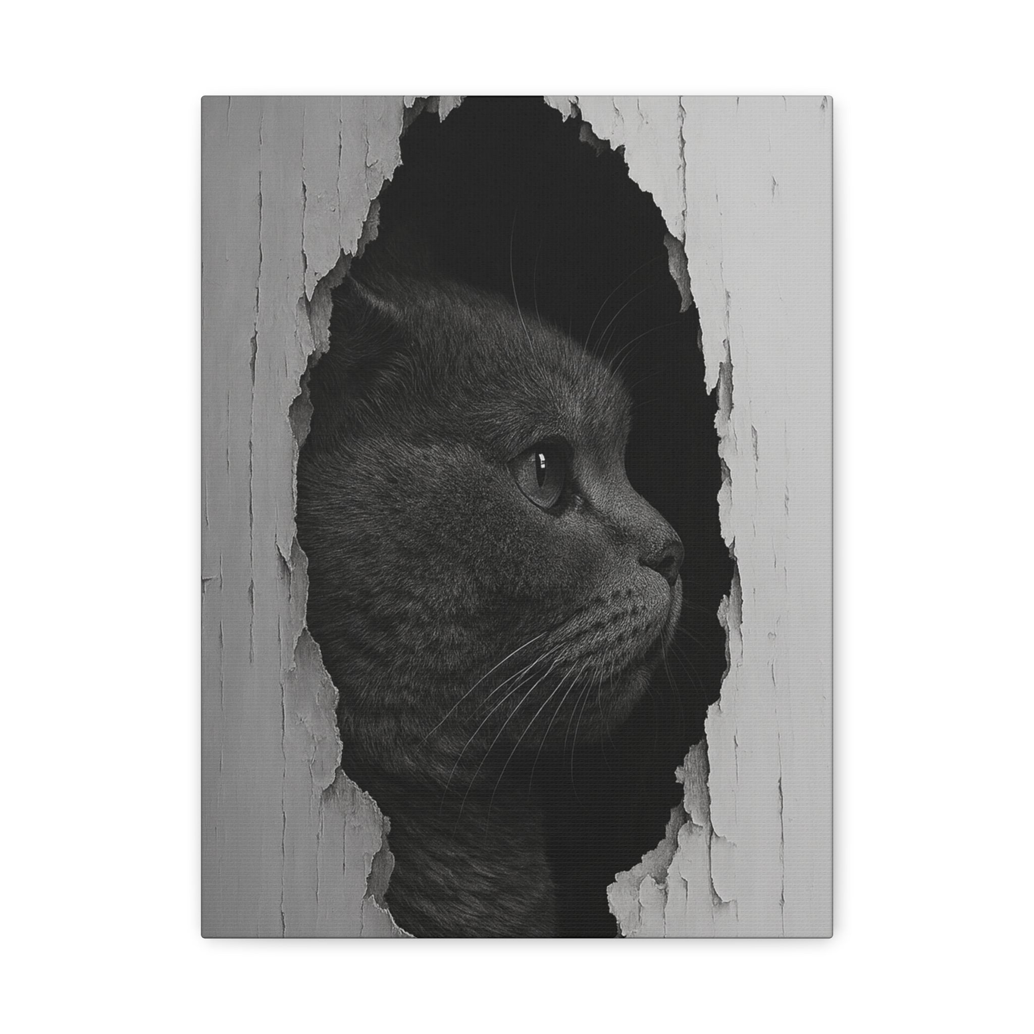 British Shorthair Noir Cat Portrait - Side Profile Canvas Wall Art
