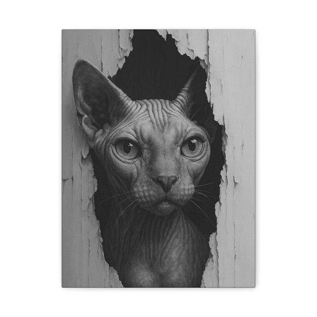 Sphynx Noir Cat Portrait - Front View Canvas Wall Art
