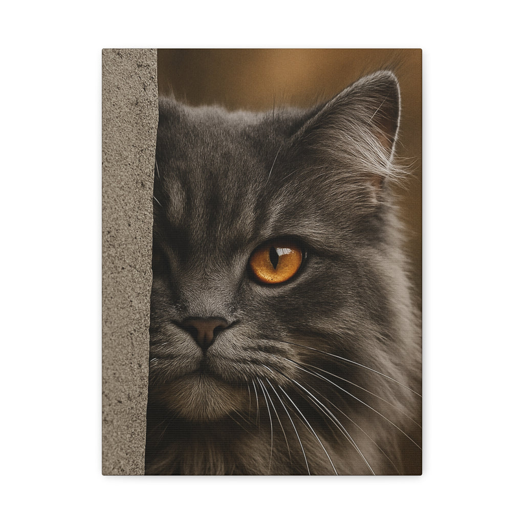 Grey Autumn Cat Portrait - Amber Eyes Canvas Wall Art