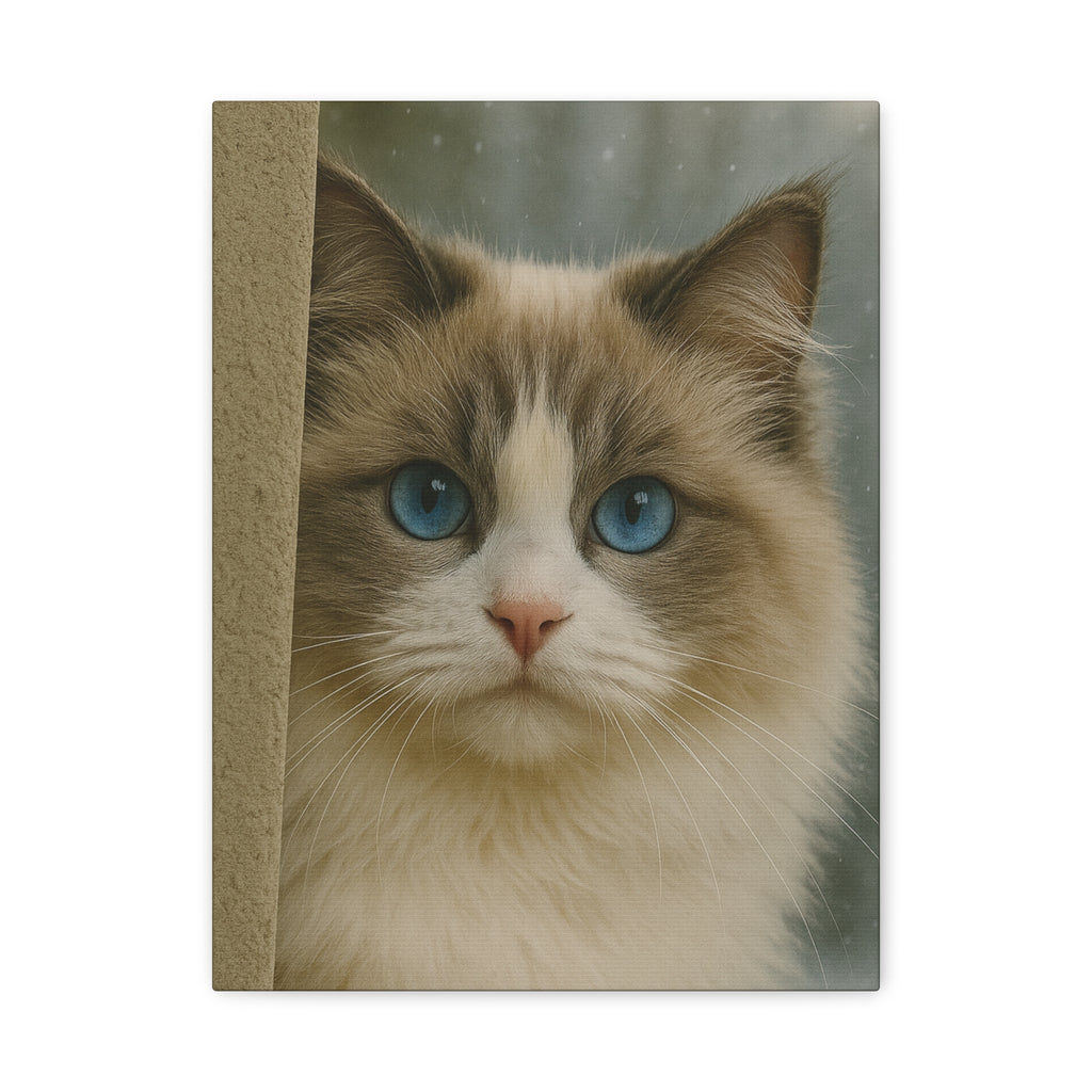 Ragdoll Winter Cat Portrait – Ice Blue Eyes Canvas Wall Art