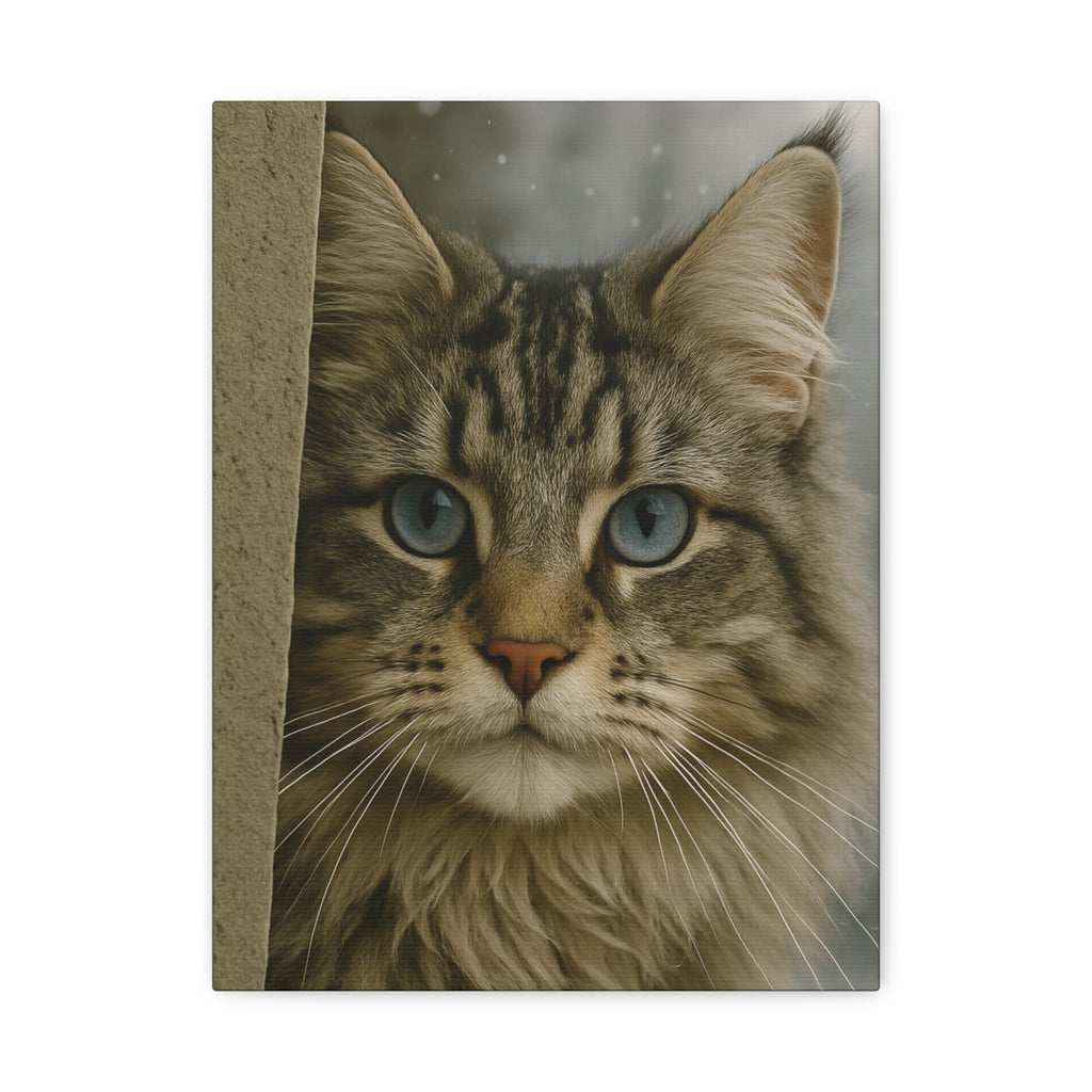 Maine Coon Winter Cat Portrait - Ice Blue Eyes Canvas Wall Art