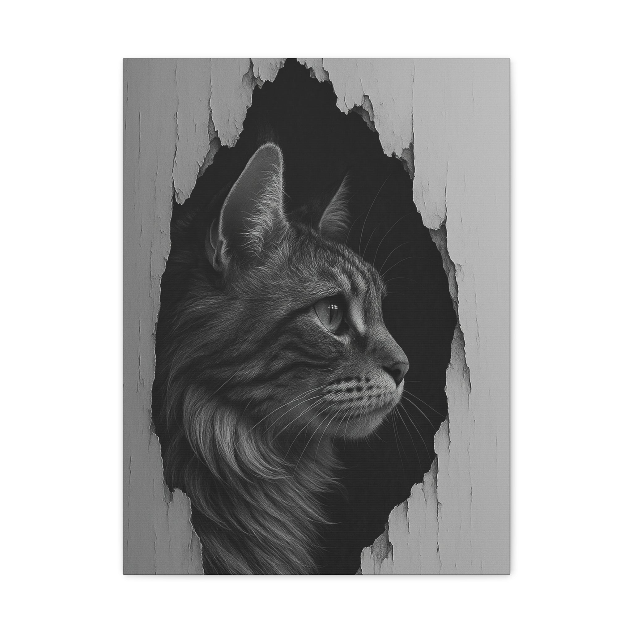 Maine Coon Noir Cat Portrait – Side Profile Canvas Wall Art