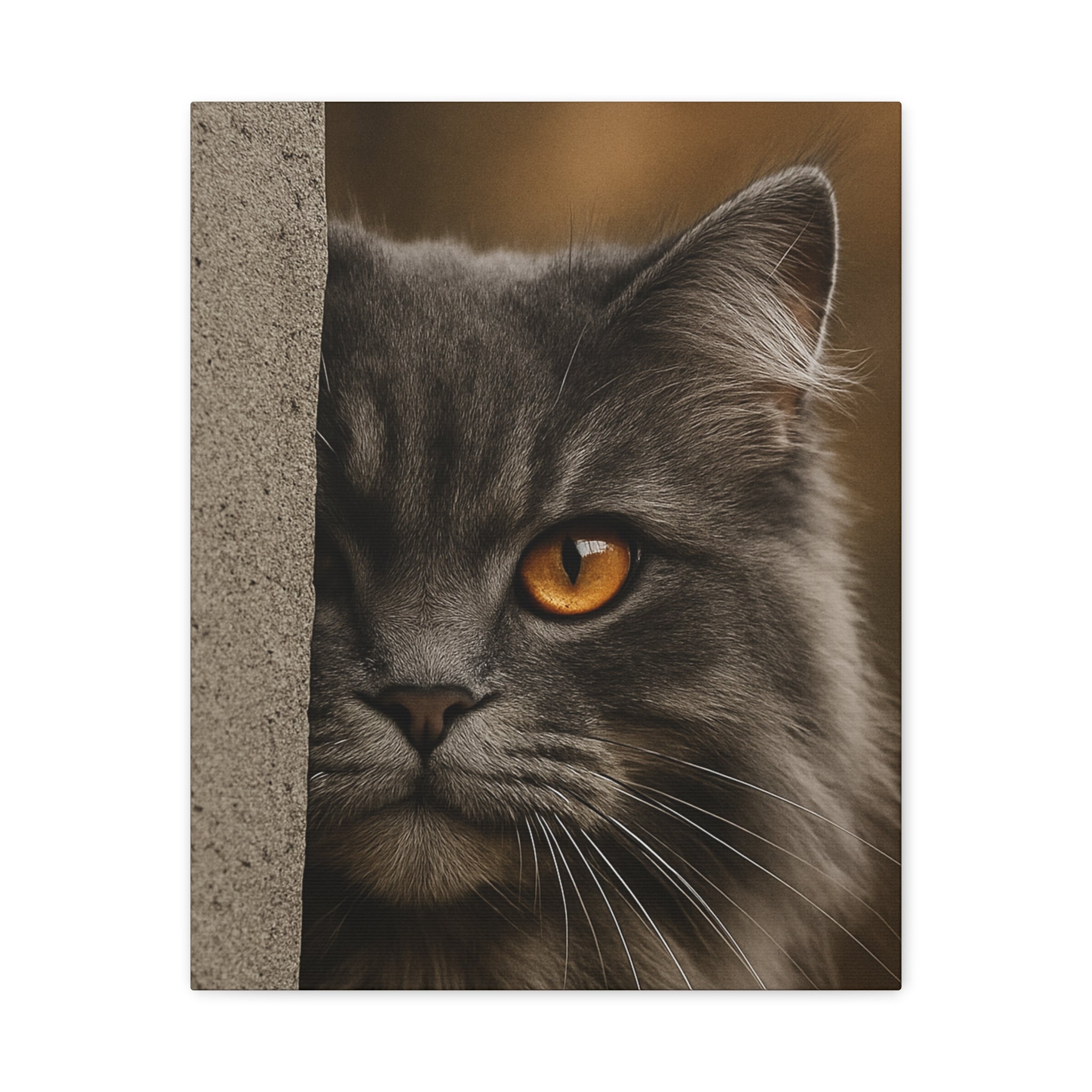 Grey Autumn Cat Portrait - Amber Eyes Canvas Wall Art