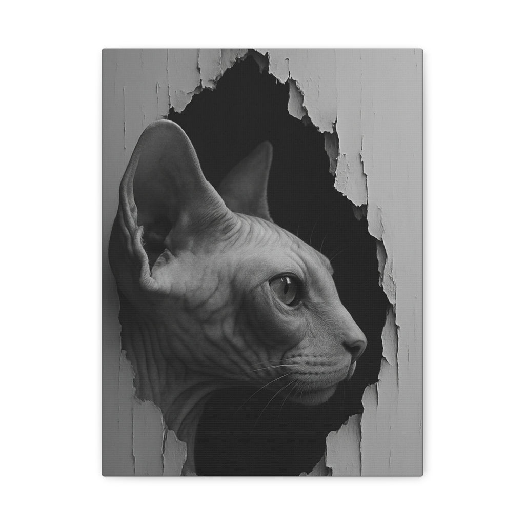 Sphynx Noir Cat Portrait - Side Profile Canvas Wall Art