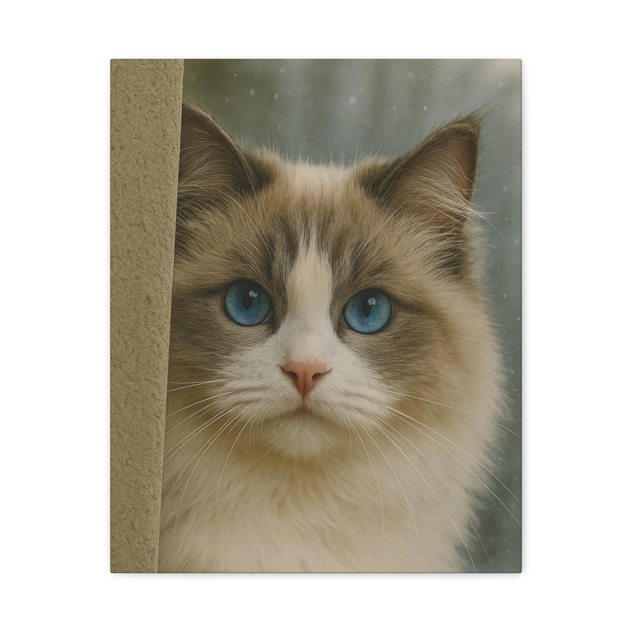 Ragdoll Winter Cat Portrait – Ice Blue Eyes Canvas Wall Art