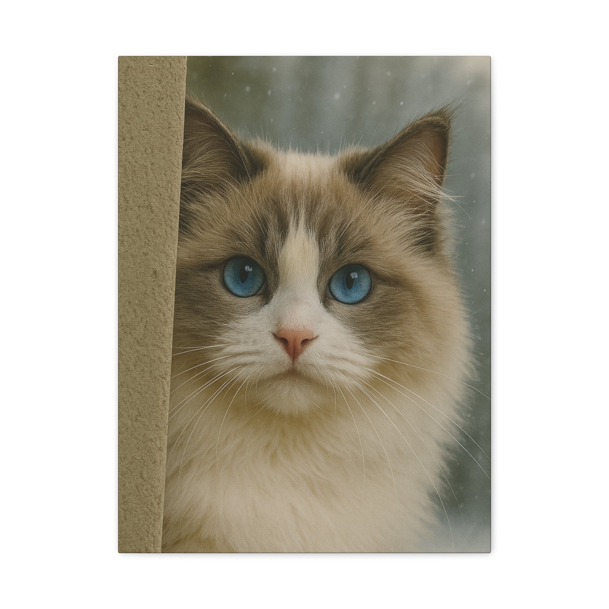 Ragdoll Winter Cat Portrait – Ice Blue Eyes Canvas Wall Art