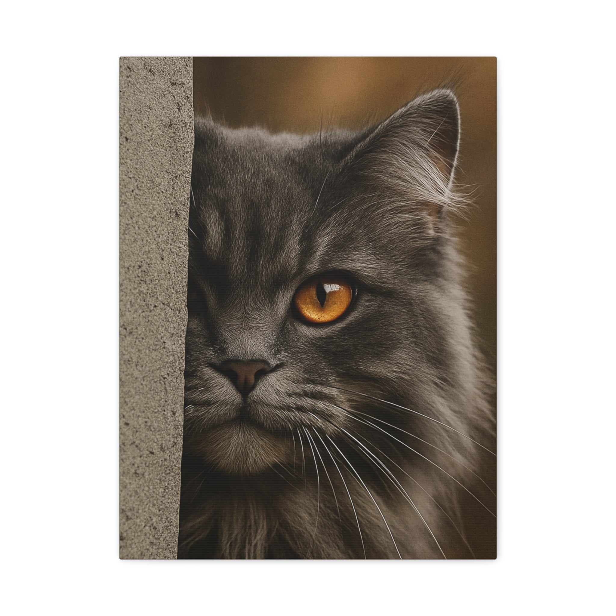 Grey Autumn Cat Portrait - Amber Eyes Canvas Wall Art