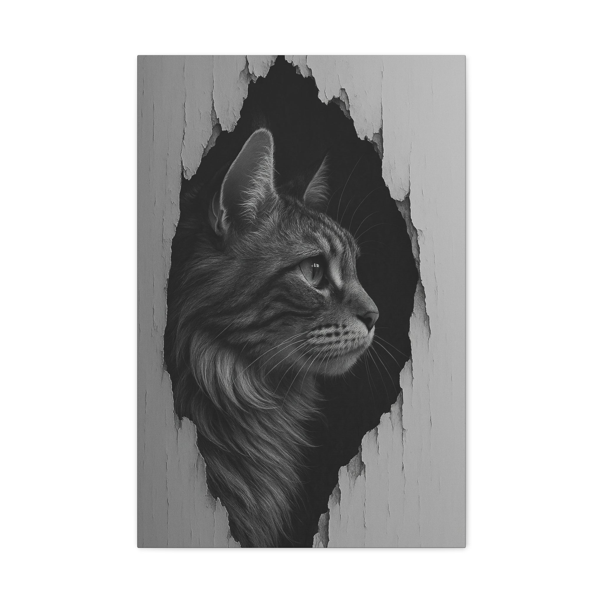 Maine Coon Noir Cat Portrait – Side Profile Canvas Wall Art