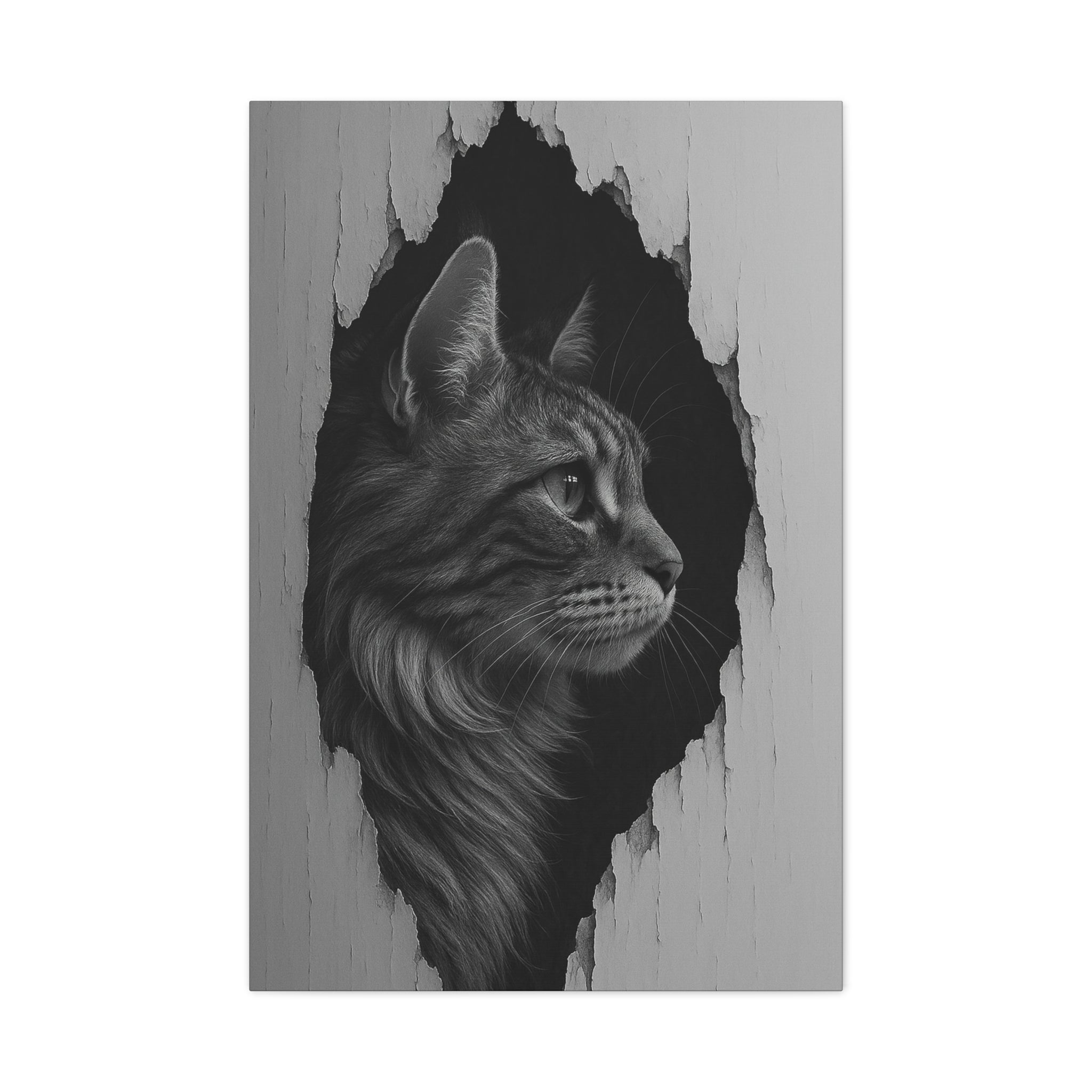 Maine Coon Noir Cat Portrait – Side Profile Canvas Wall Art