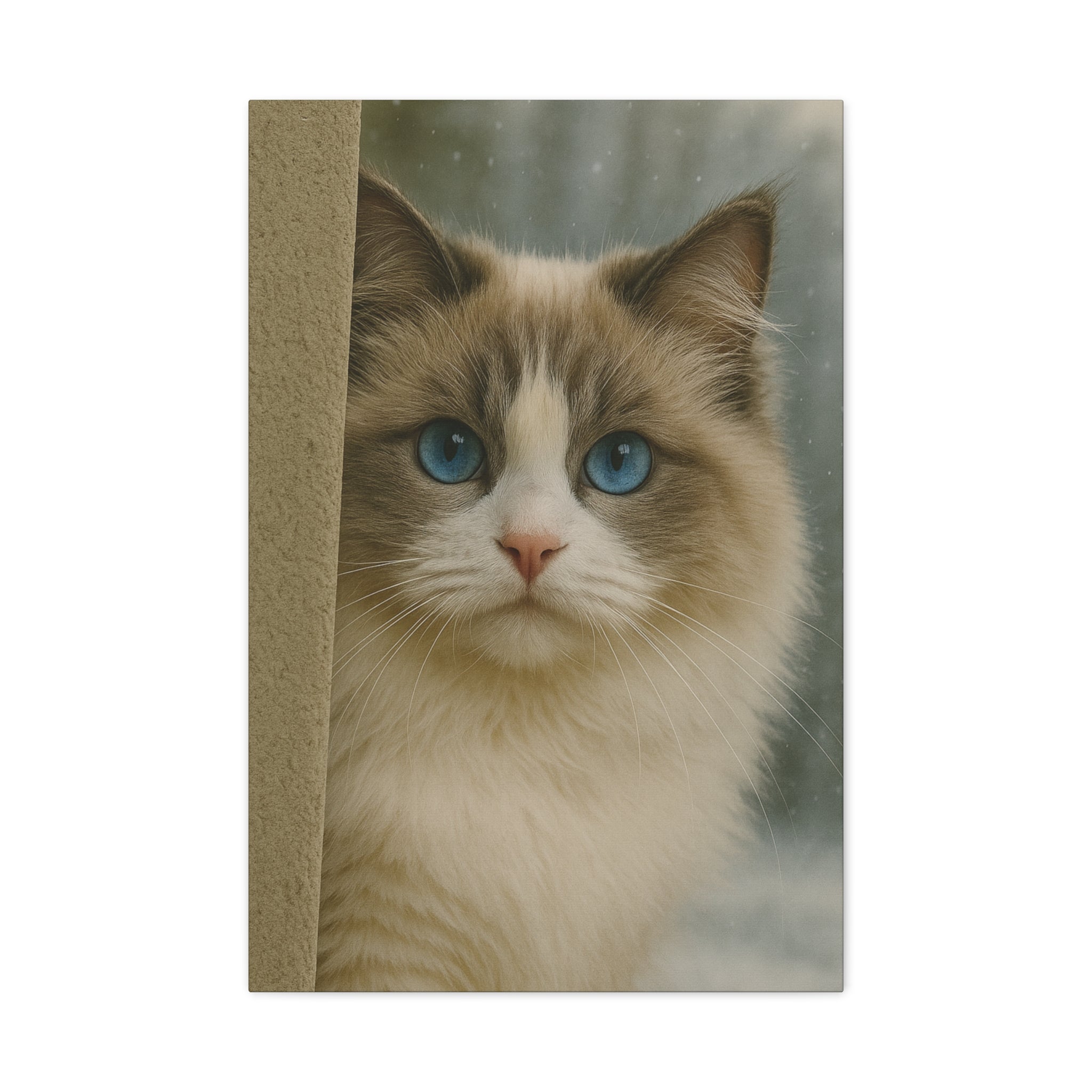 Ragdoll Winter Cat Portrait – Ice Blue Eyes Canvas Wall Art
