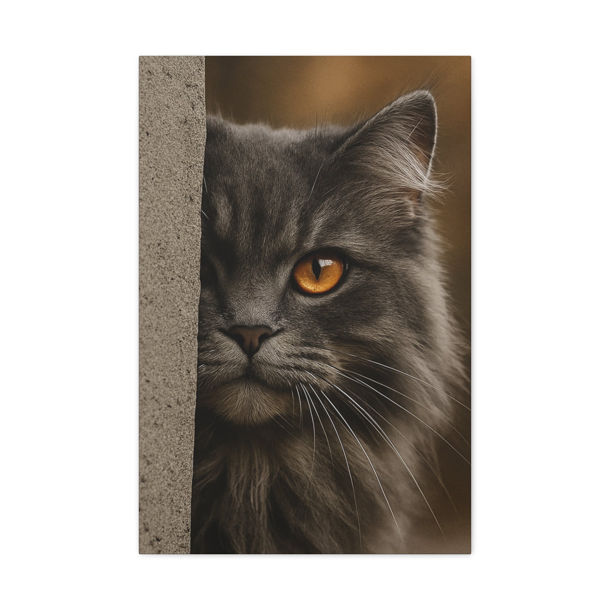 Grey Autumn Cat Portrait - Amber Eyes Canvas Wall Art