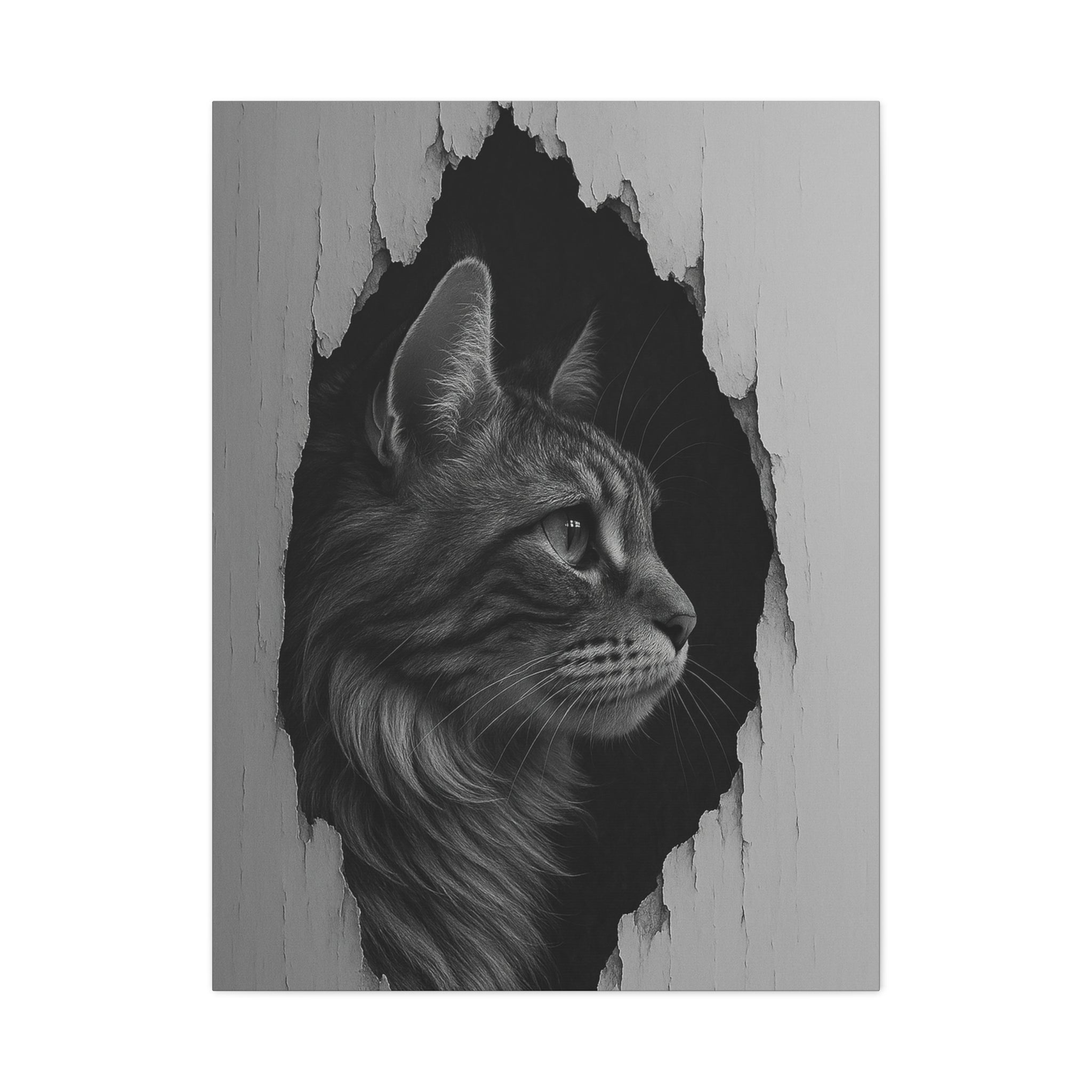Maine Coon Noir Cat Portrait – Side Profile Canvas Wall Art