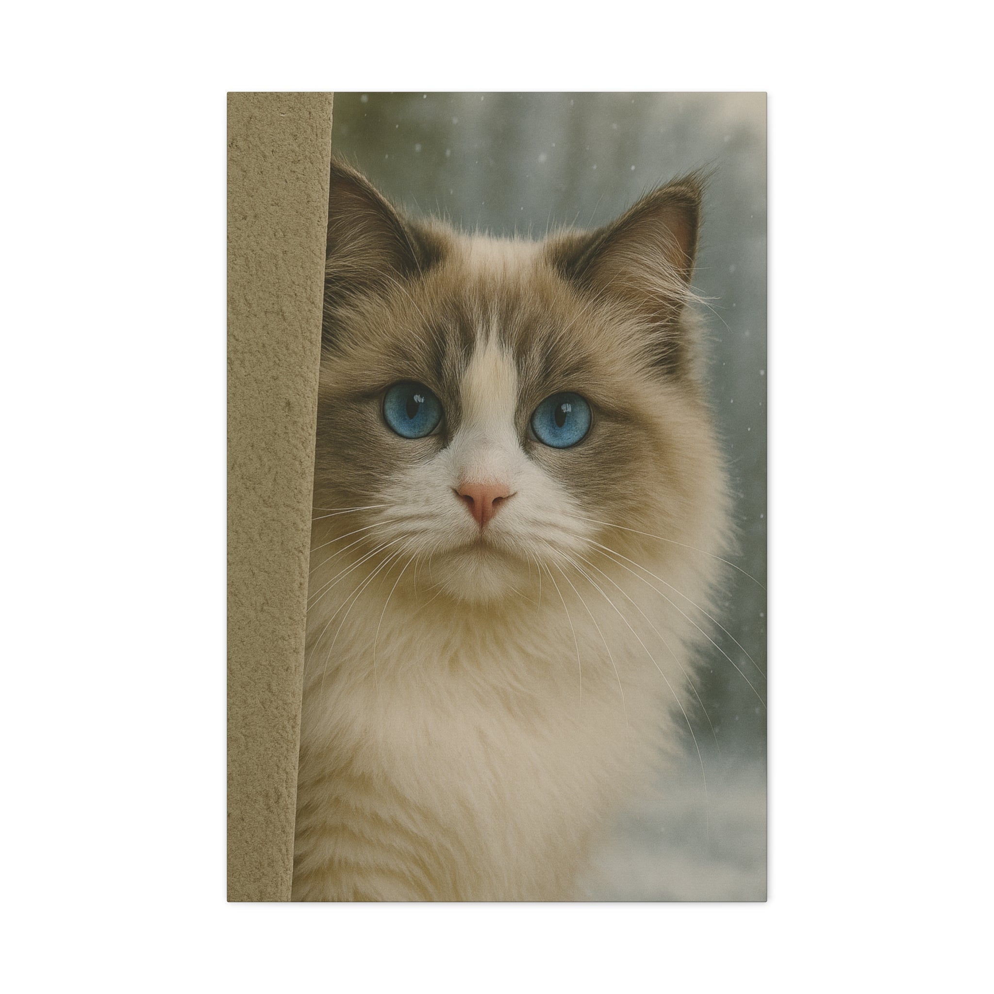 Ragdoll Winter Cat Portrait – Ice Blue Eyes Canvas Wall Art